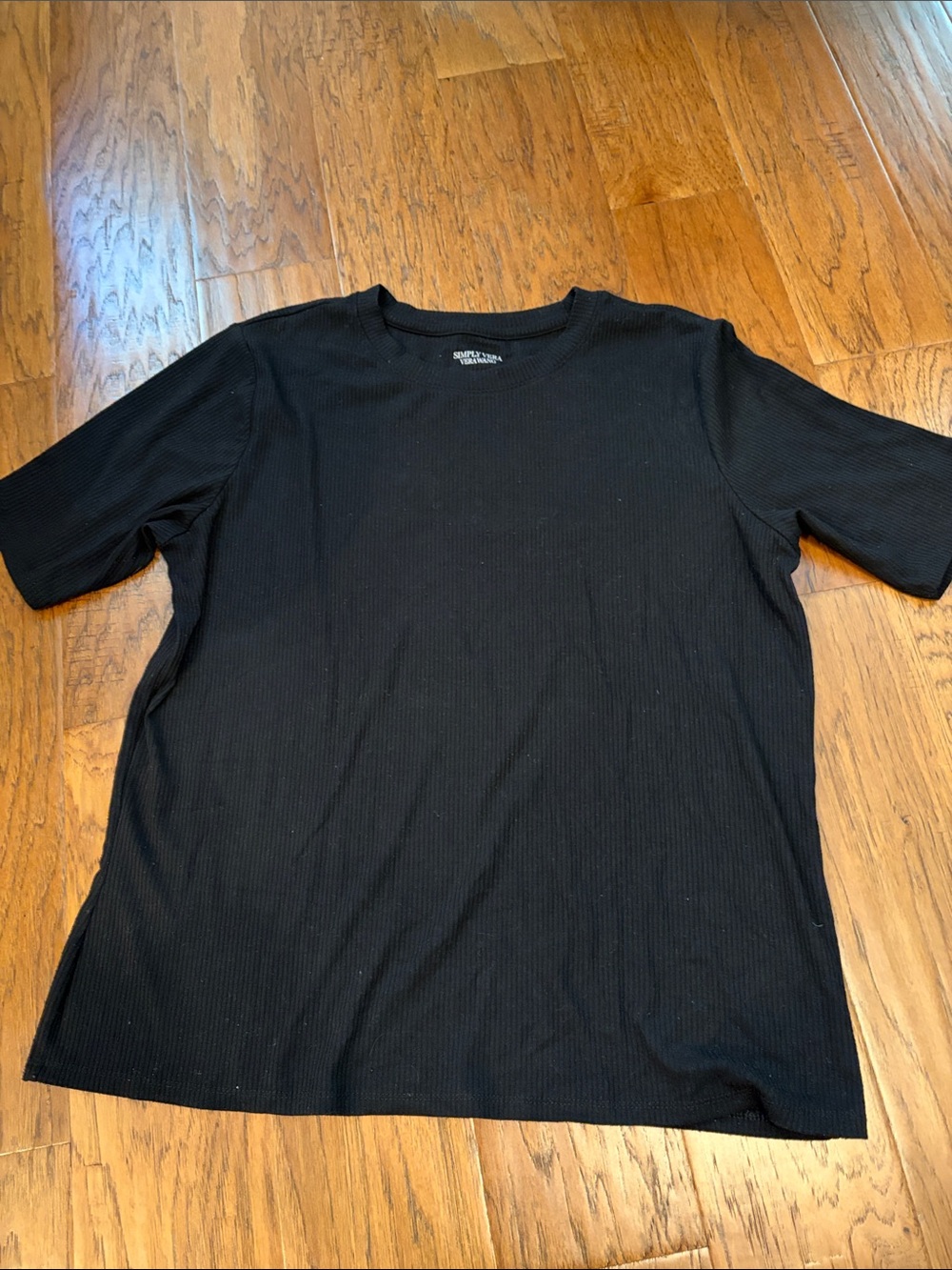 Vera wang Classic Black Ribbed Short-Sleeve top